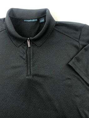 Perry Ellis Men's Black Polo Shirt Short Sleeve, Textured Knit Zip, Size Large